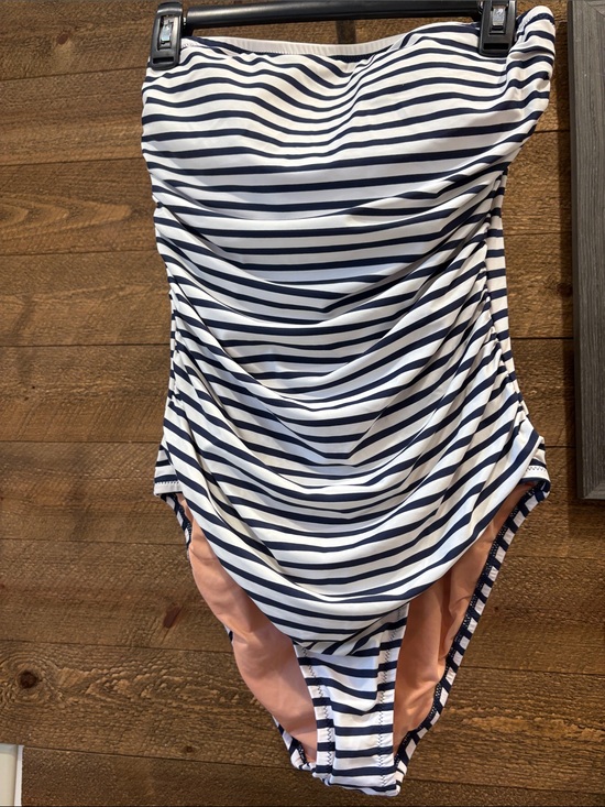 J. Crew Other - J. Crew Navy and White Striped ruched One-Piece Swimsuit